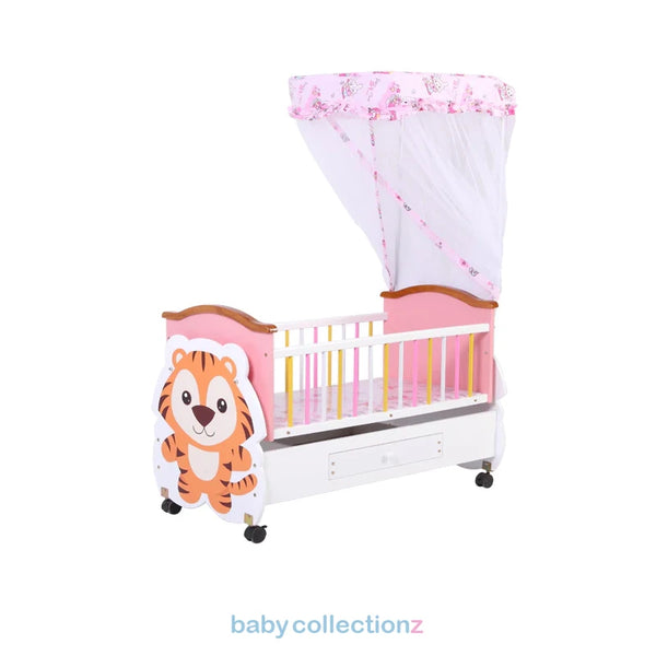 Baby Crib With Tiger Character & Covered Net, Storage