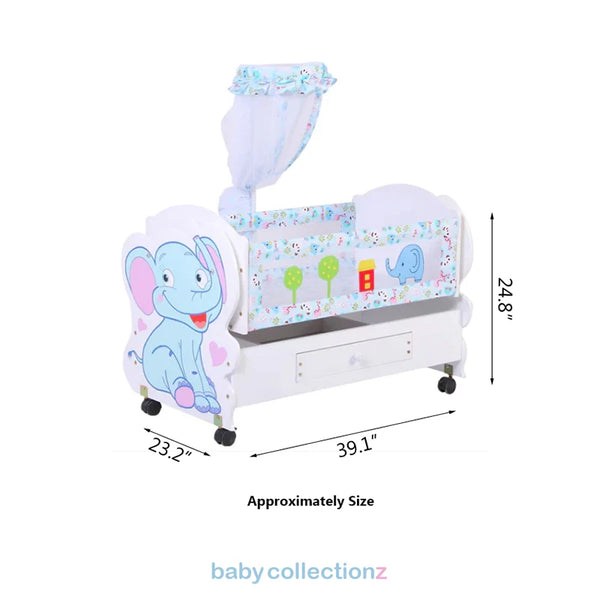 Baby Crib With Elephant Character & Covered Net, Storage