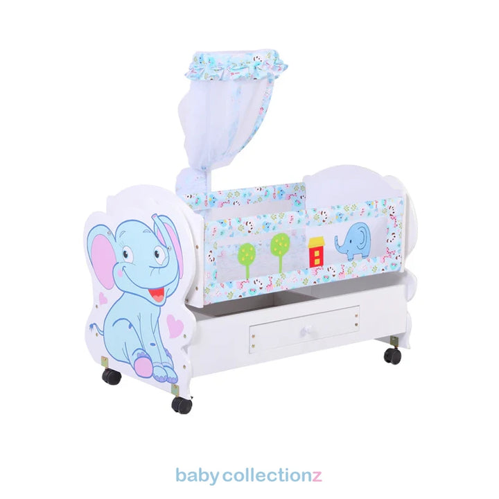 Baby Crib With Elephant Character & Covered Net, Storage