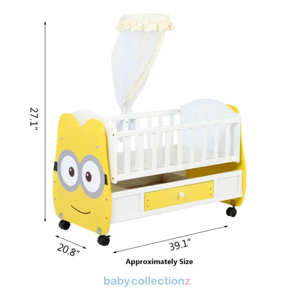 Baby Crib With Minion Character &amp; Covered Net, Storage