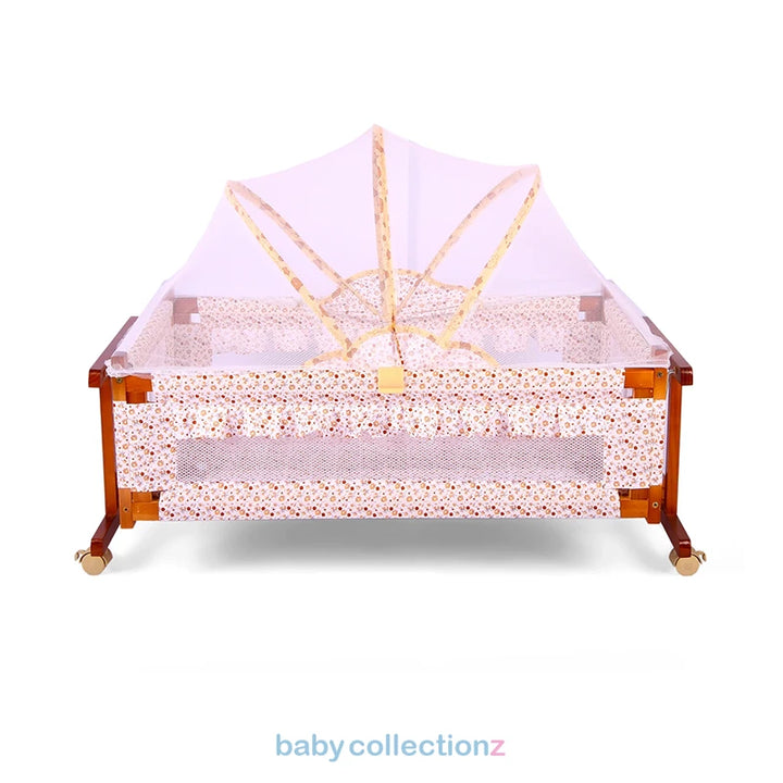 Wooden Baby Cot & Baby Bed With Wheels, Net
