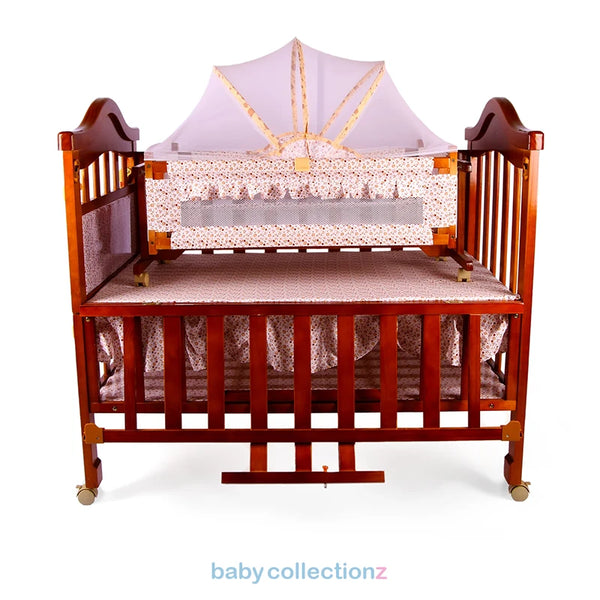 Wooden Baby Cot & Baby Bed With Wheels, Net