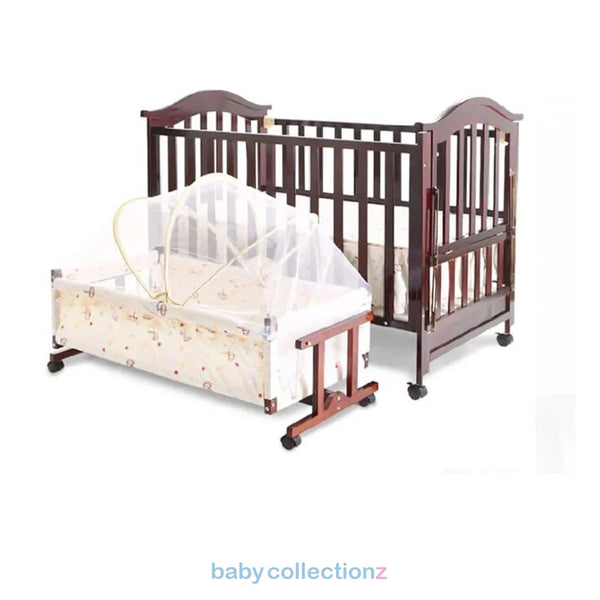 Wooden Baby Cot With Moveable Wheels & Baby Bed