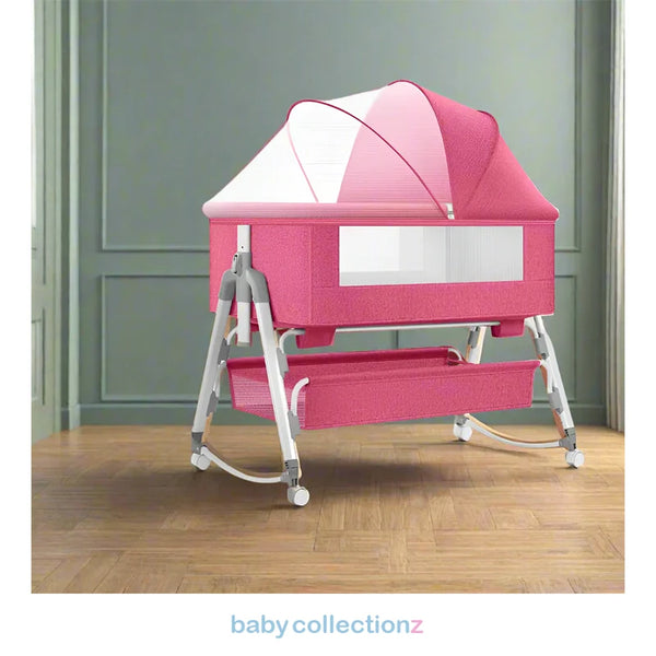 Premium Baby Cradle In Pink With Fully Covered Net 