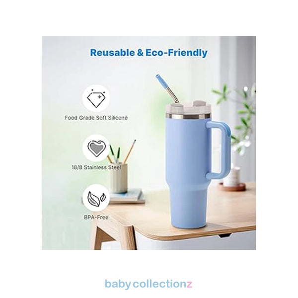 Cup with stainless steel straw