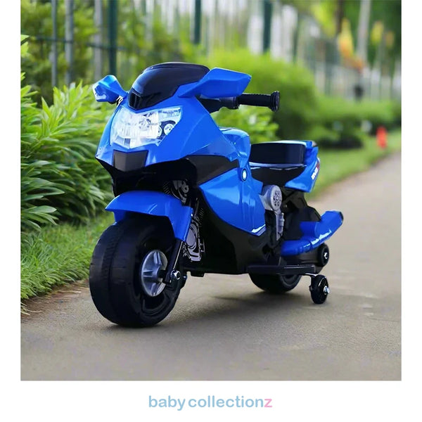 Kids Motor Bike With Training Wheel In Blue & Black