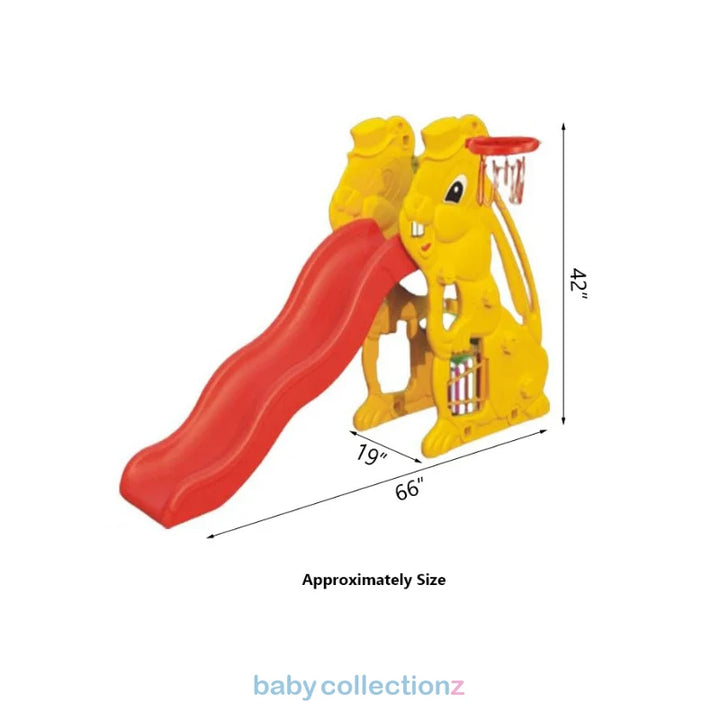 Kids Rabbit Style Slide With Basket Ball Net