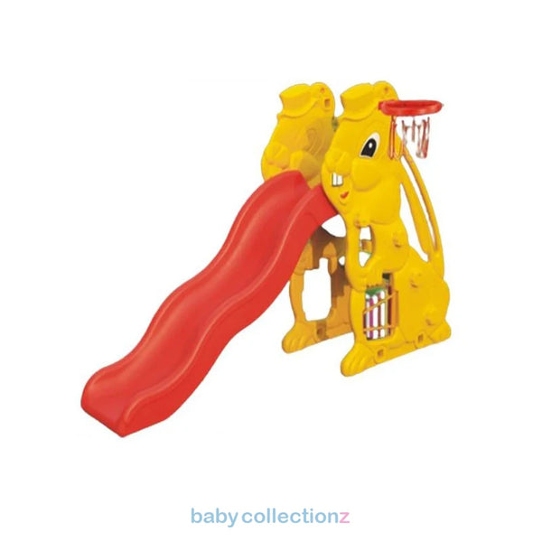 Kids Rabbit Style Slide With Basket Ball Net