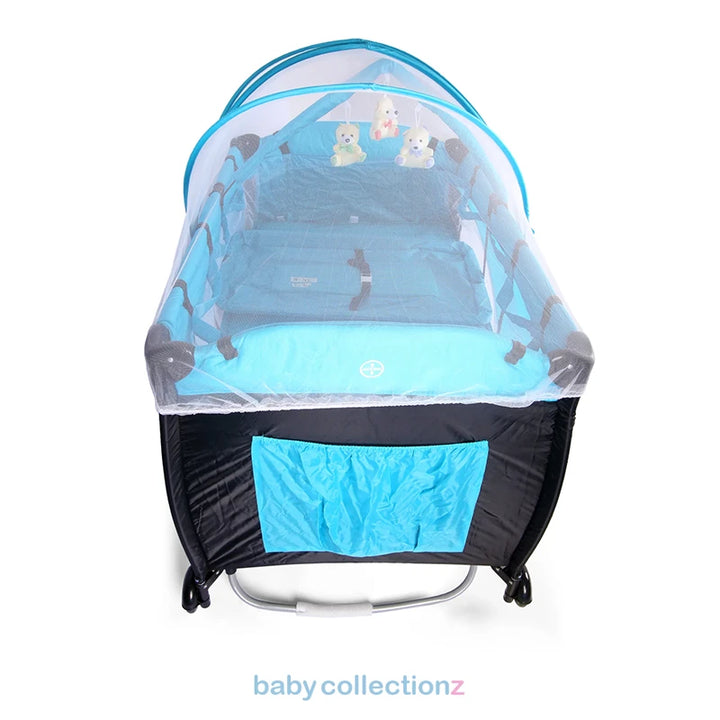 Foldable Playpen In Blue With Net