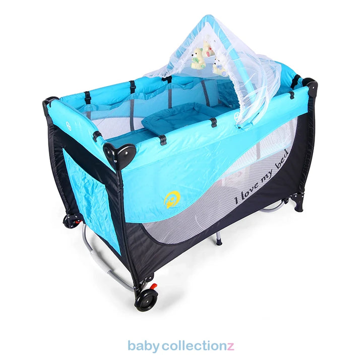 Foldable Playpen In Blue With Net